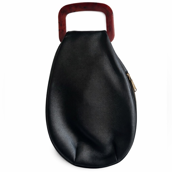 Rare Vintage Mid Century Modern Handbag Bakelite Handle Wide Mouth Zipper Purse